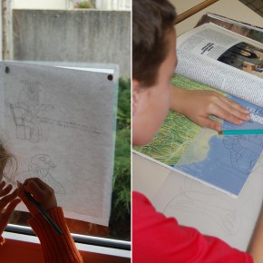 Atelier à l’école de Montrelais dans le cadre de la résidence de Pierrick Naud en 2010.